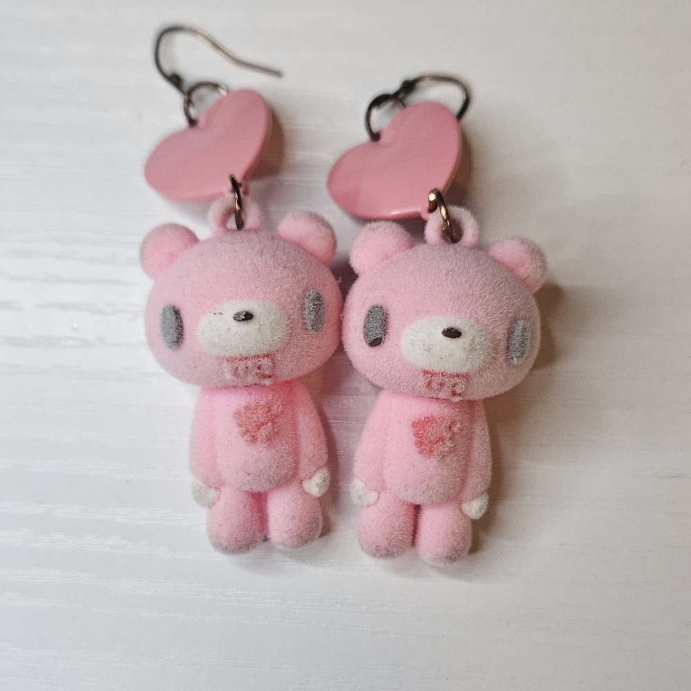 Gloomy Bear Fuzzy Pink Hert Earrings